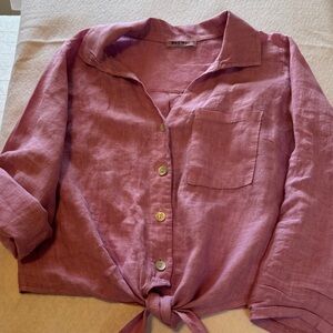 Lavender Meo Meli Made in Italy Linen Tie Front Top.